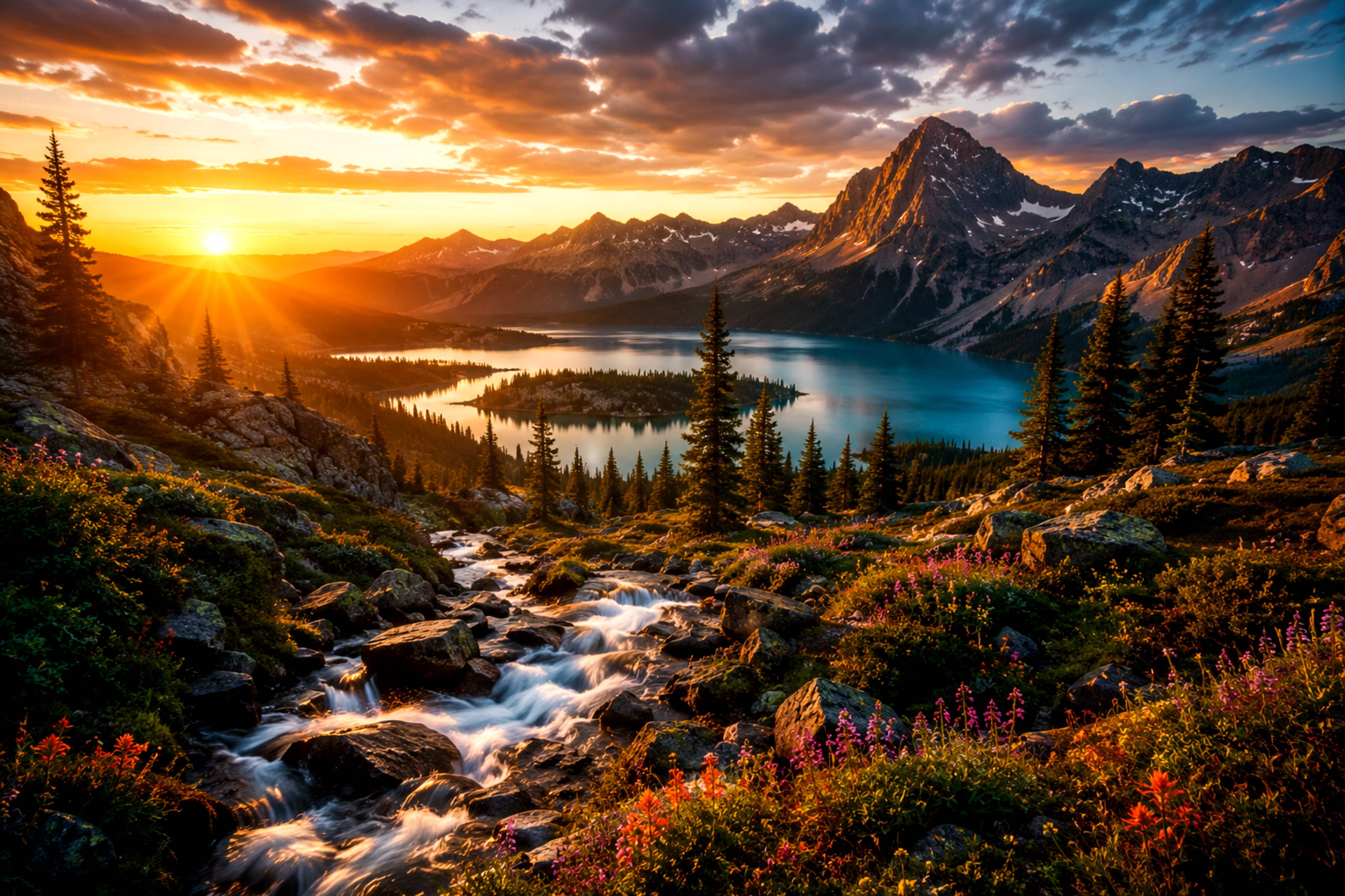 Compressed mountain landscape image